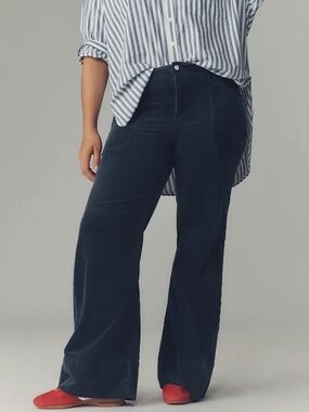 Anthropologie Pilcro Rylan High-Rise Flare Jeans Navy Blue Corduroy Size 28